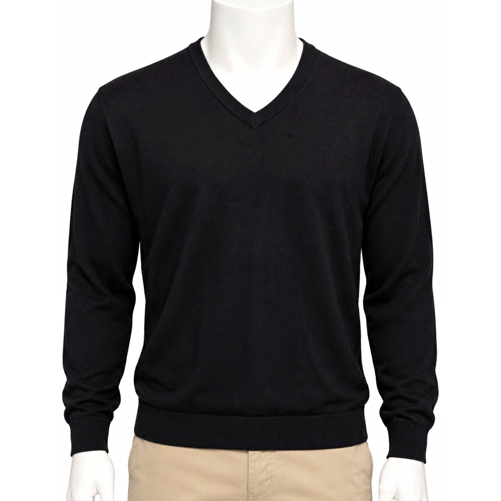 PERRY ELLIS Men's Black Cotton Knit V-Neck Pullover Sweater Size M Cotton Wool